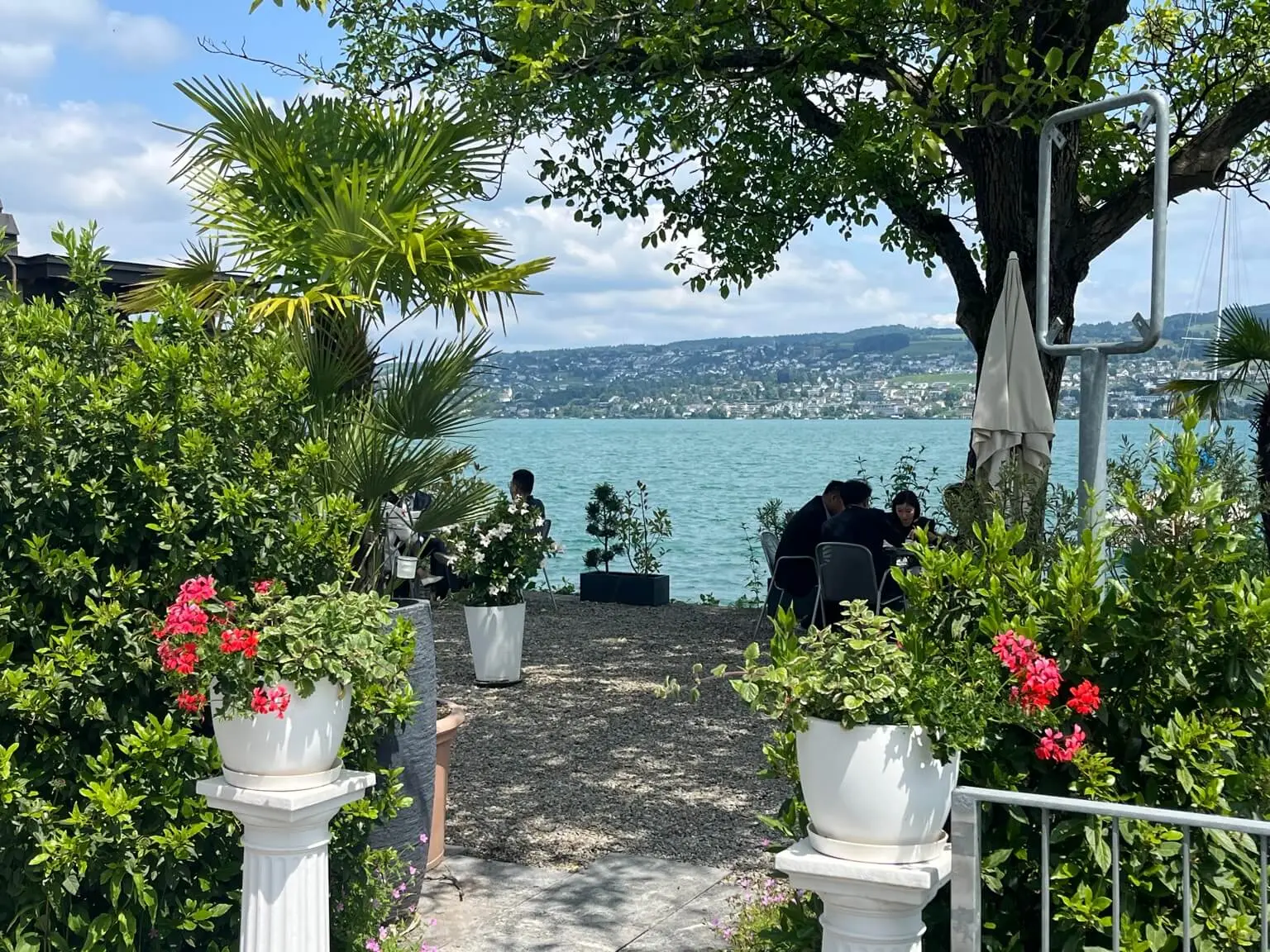 Gartenweg mit Blumen hinunter zum Zürichsee